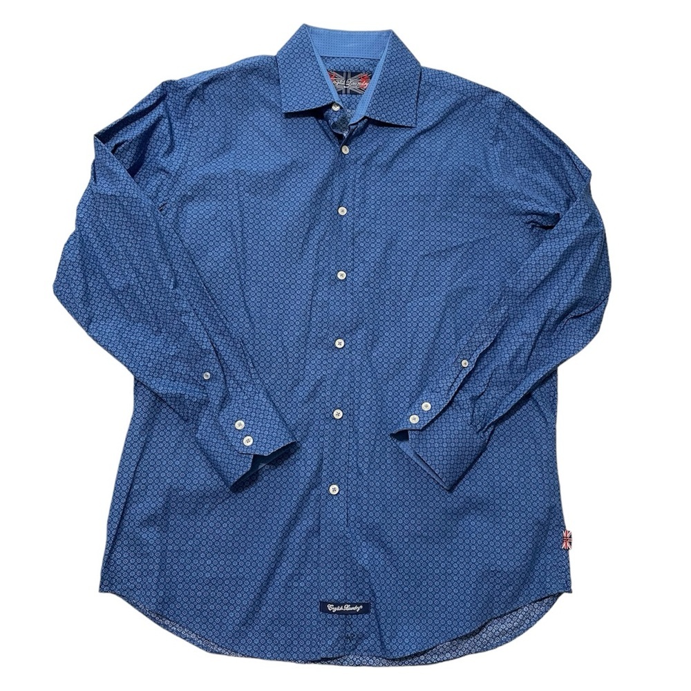 English Laundry Mens Blue Long Sleeve Collared Button Front Dress Shirt Size 17